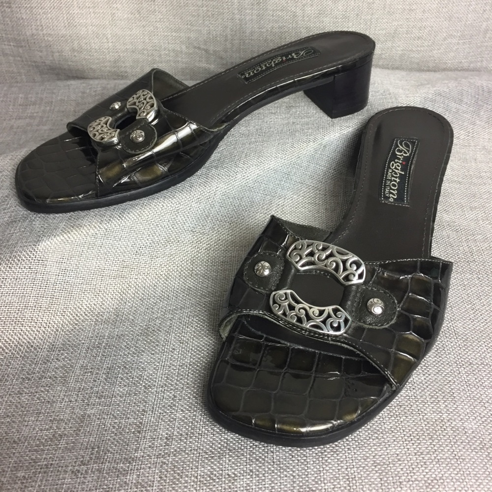Brighton Italian Patent Leather Lady Slides Sz 6m